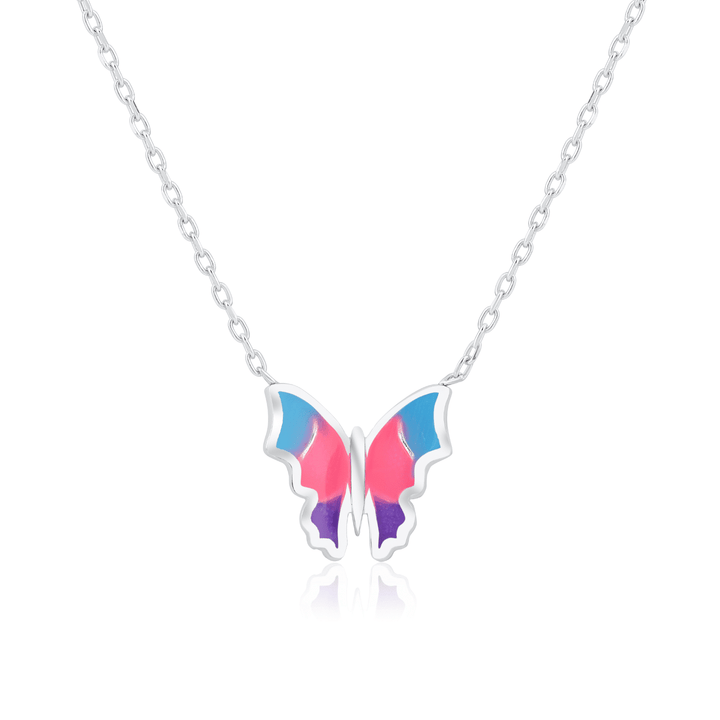 ulmaz butterfly necklaces blue, pink and purple