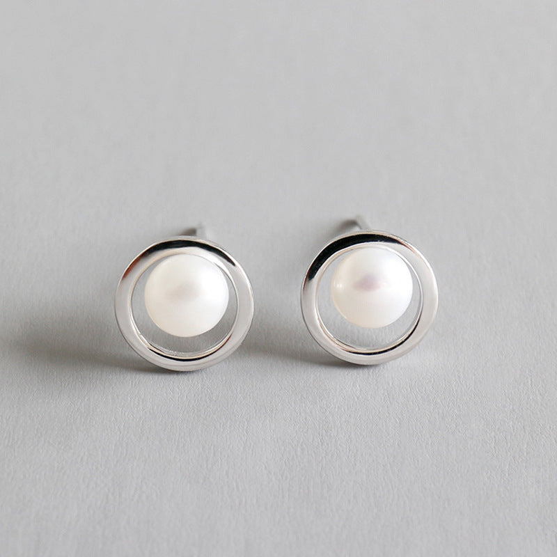 Natural Pearl Circle Stud Earrings