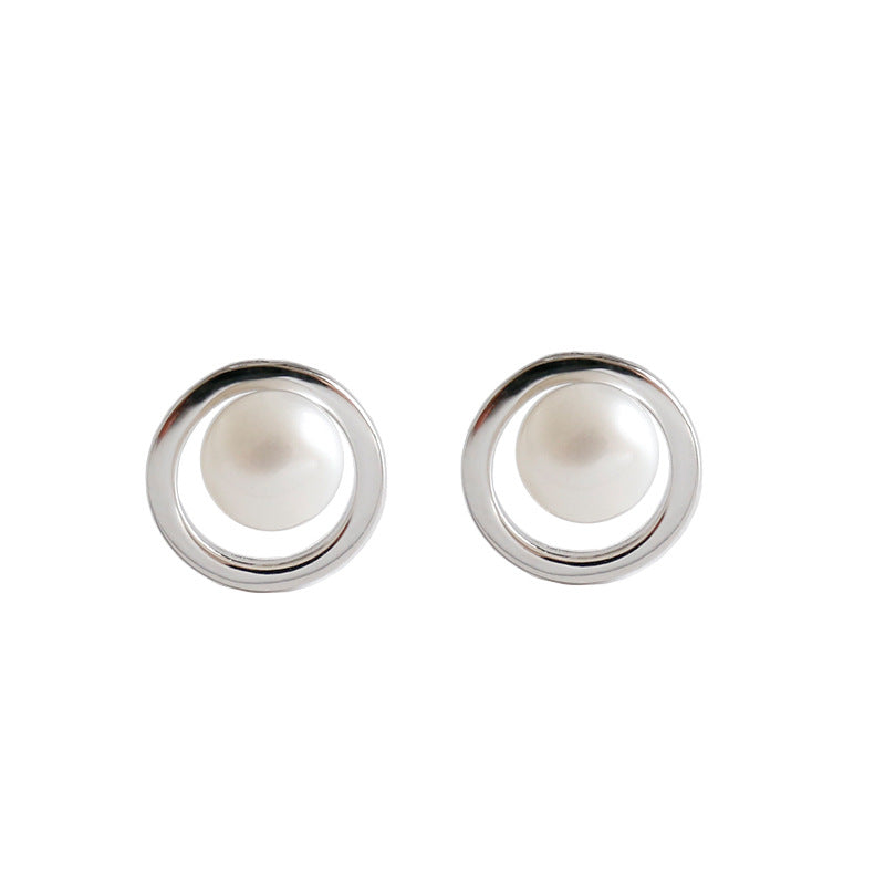 Natural Pearl Circle Stud Earrings