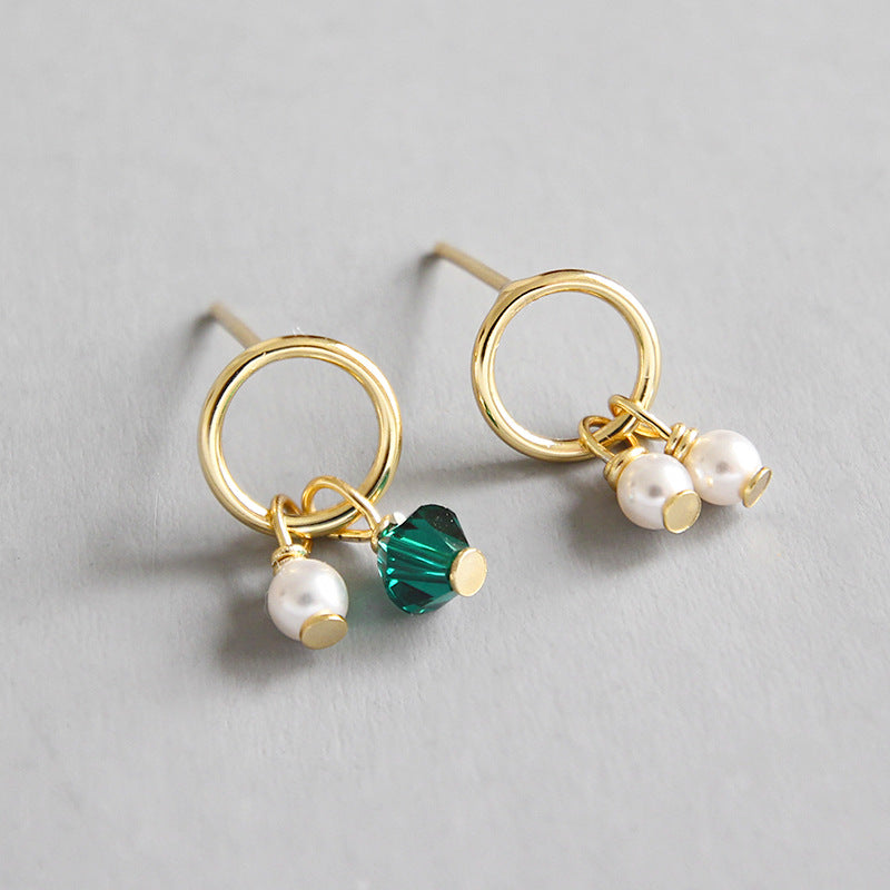 Pearls Green CZ Stud Earrings